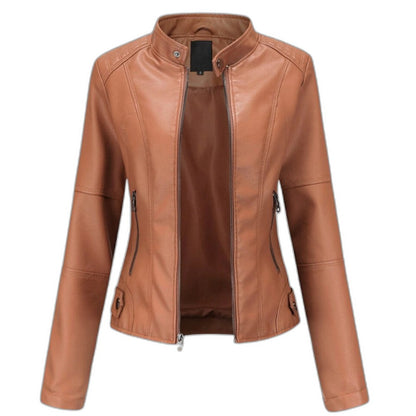 Effortless Black Leather Jacket for Women with Collared Long Sleeve Cropped Casual Style