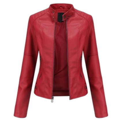 Effortless Black Leather Jacket for Women with Collared Long Sleeve Cropped Casual Style