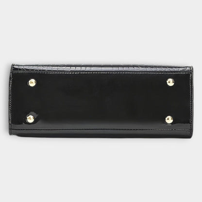 Effortless Black Leather Satchel Bag for Women with Chain Strap Casual Style