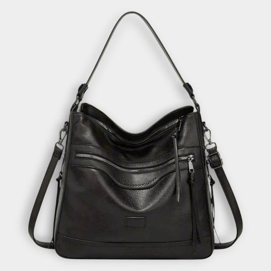Effortless Black Leather Shoulder Bag for Women with Casual Style