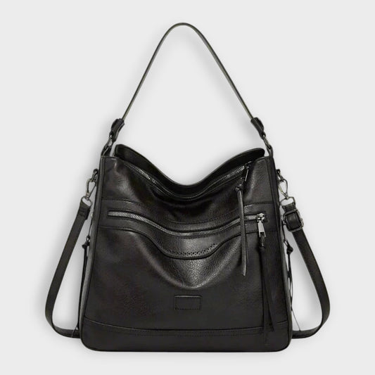 Effortless Black Leather Shoulder Bag for Women with Casual Style