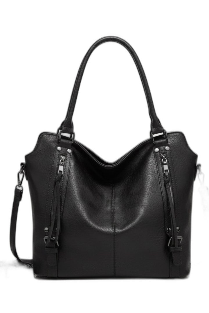 Effortless Black Leather Shoulder Bag for Women with Tote Casual Style