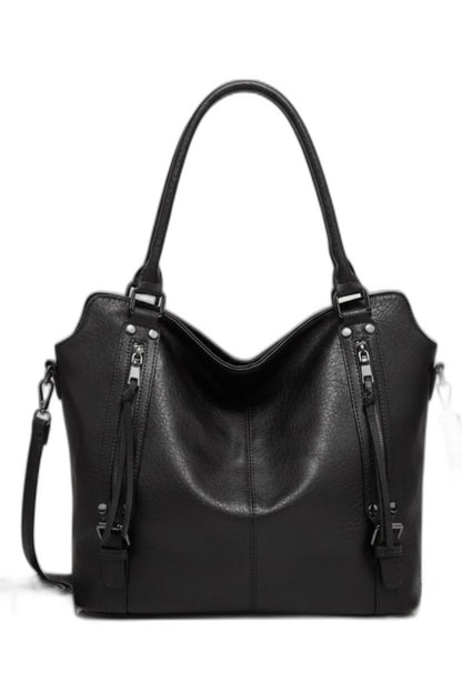 Effortless Black Leather Shoulder Bag for Women with Tote Casual Style