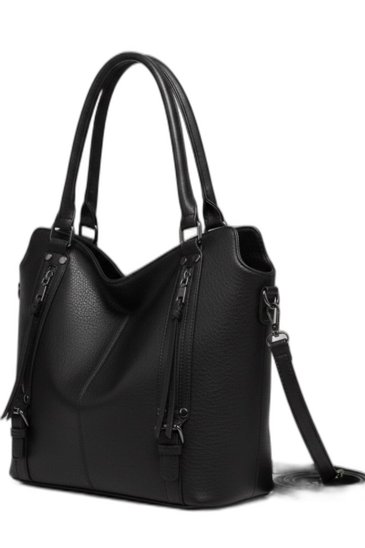 Effortless Black Leather Shoulder Bag for Women with Tote Casual Style