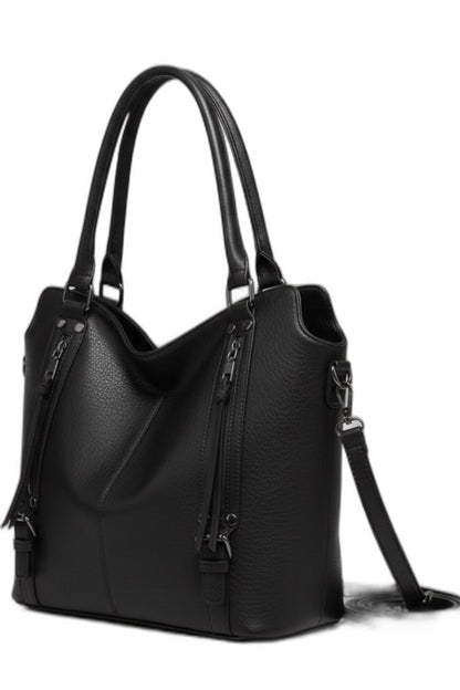 Effortless Black Leather Shoulder Bag for Women with Tote Casual Style