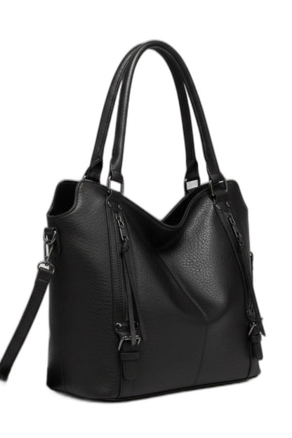 Effortless Black Leather Shoulder Bag for Women with Tote Casual Style
