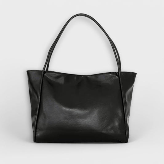 Effortless Black Leather Tote Bag for Women with Casual Style