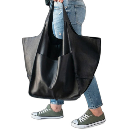 Effortless Black Leather Tote Bag for Women with Casual Style