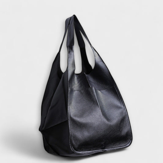 Effortless Black Leather Tote Bag for Women with Casual Style