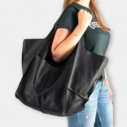 Effortless Black Leather Tote Bag for Women with Casual Style