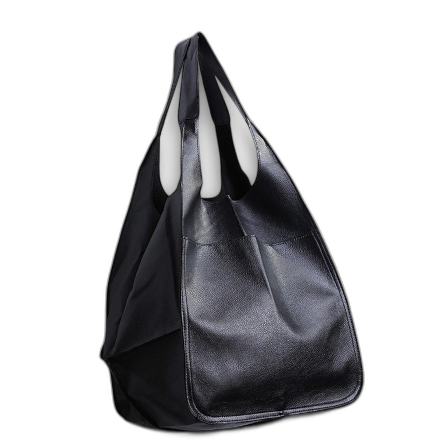 Effortless Black Leather Tote Bag for Women with Oversized Casual Style
