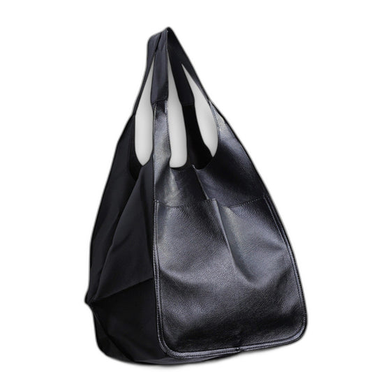 Effortless Black Leather Tote Bag for Women with Oversized Casual Style