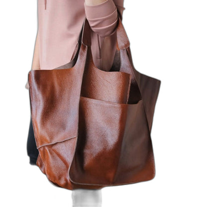 Effortless Black Leather Tote Bag for Women with Oversized Casual Style