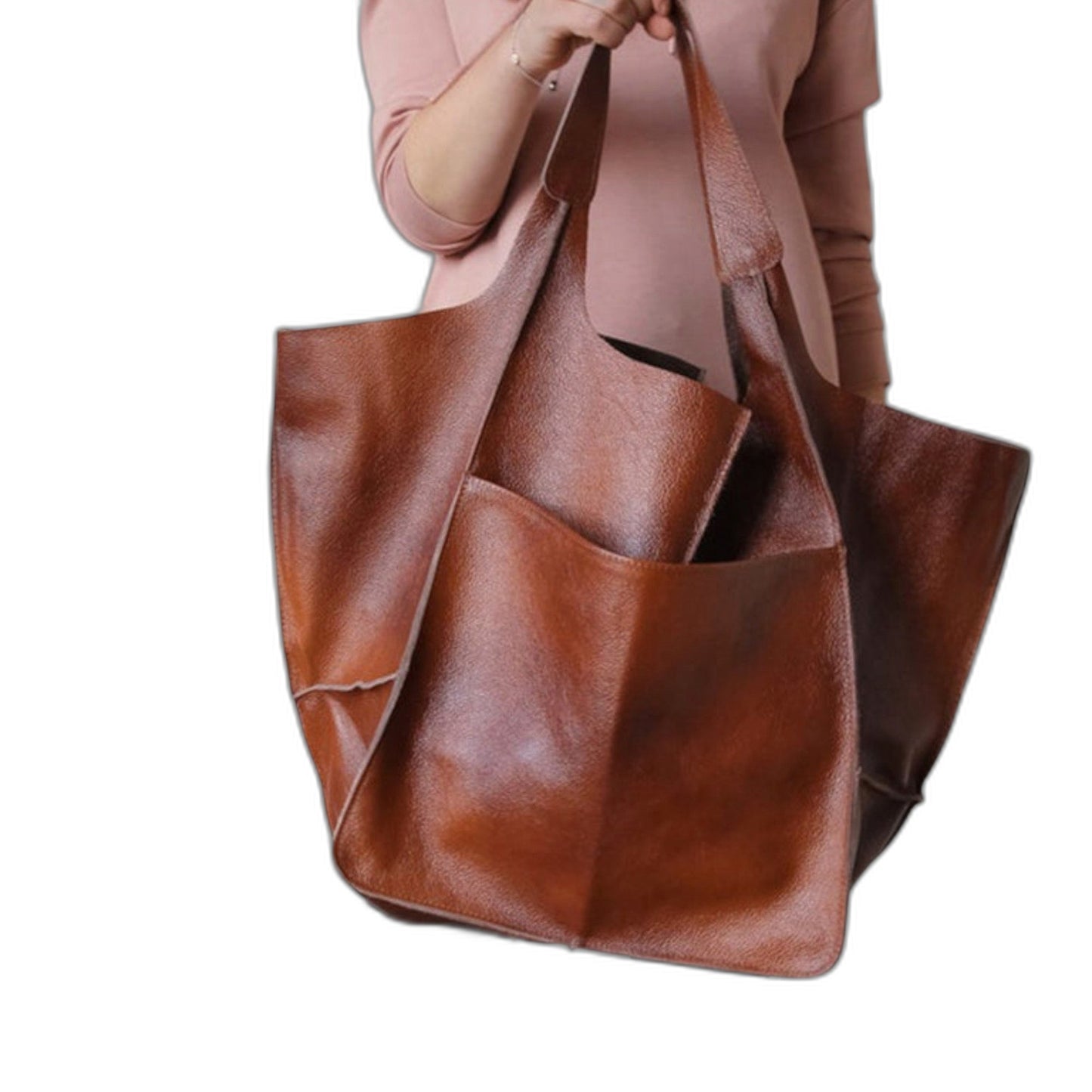 Effortless Black Leather Tote Bag for Women with Oversized Casual Style