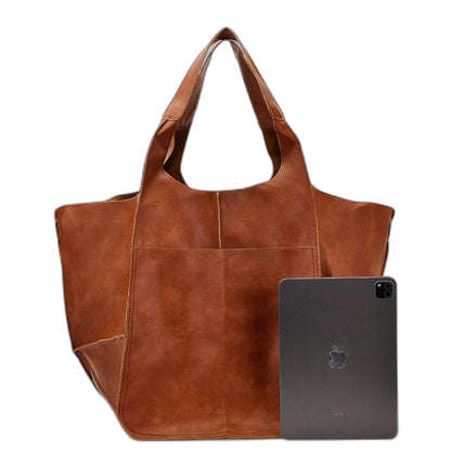 Effortless Black Leather Tote Bag for Women with Oversized Casual Style