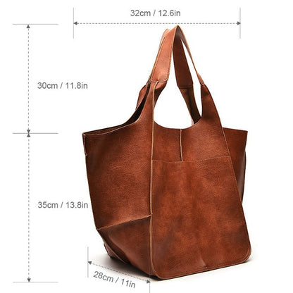 Effortless Black Leather Tote Bag for Women with Oversized Casual Style