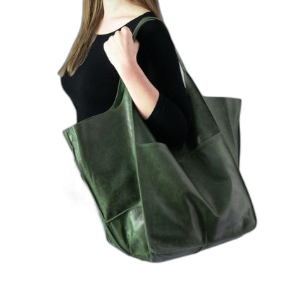 Effortless Black Leather Tote Bag for Women with Oversized Casual Style