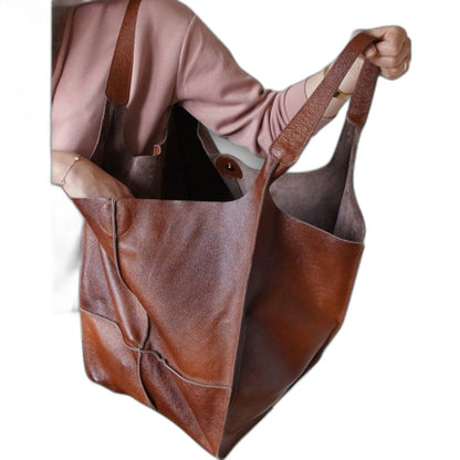 Effortless Black Leather Tote Bag for Women with Oversized Casual Style
