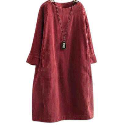 Effortless Black Linen Midi Dress for Women with Crew Neck Long Sleeve Flowing Oversized Casual Style