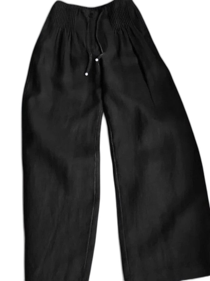 Effortless Black Linen Wide Leg Pants for Women with High Waisted Casual Style