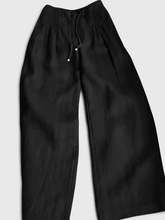 Effortless Black Linen Wide Leg Pants for Women with High Waisted Casual Style