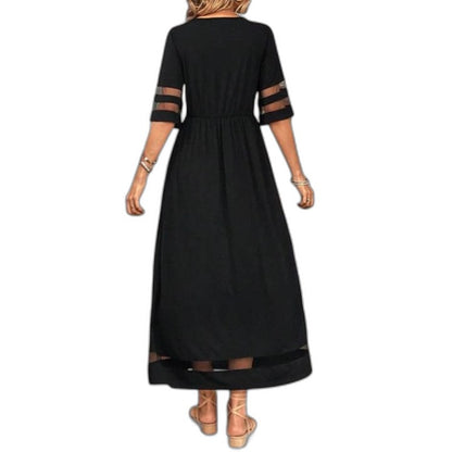 Effortless Black Maxi Dress for Women with Crew Neck Elbow Sleeve A Line Flowing Casual Style