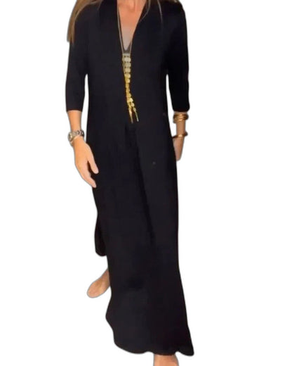 Effortless Black Maxi Dress for Women with Crew Neck Long Sleeve Flowing Casual Style