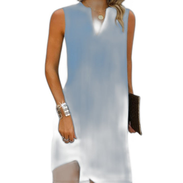 Effortless Black Midi Dress for Women with V Neck Sleeveless A Line Flowing Pockets Casual Style