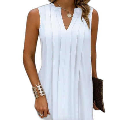 Effortless Black Midi Dress for Women with V Neck Sleeveless A Line Flowing Pockets Casual Style
