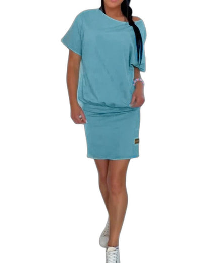 Effortless Black Mini Dress for Women with Crew Neck Short Sleeve Bodycon Casual Style