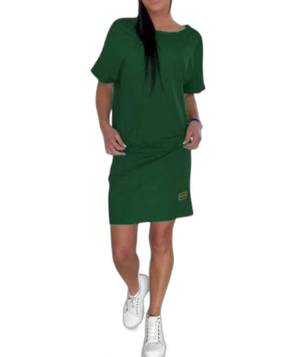Effortless Black Mini Dress for Women with Crew Neck Short Sleeve Bodycon Casual Style