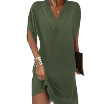 Effortless Black Mini Dress for Women with V Neck Short Sleeve Flowing Casual Style