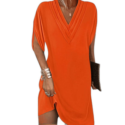 Effortless Black Mini Dress for Women with V Neck Short Sleeve Flowing Casual Style