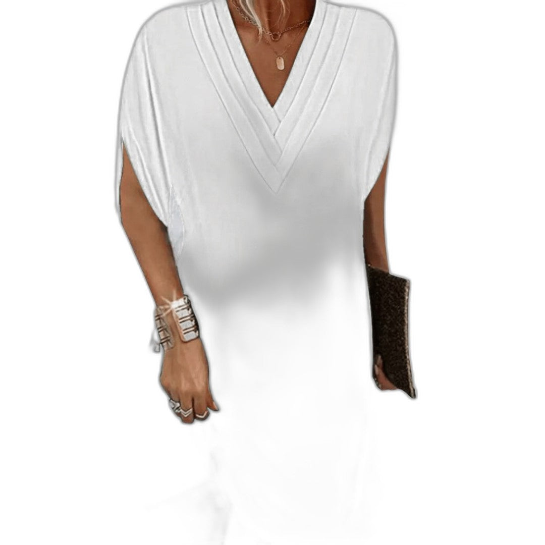 Effortless Black Mini Dress for Women with V Neck Short Sleeve Flowing Casual Style