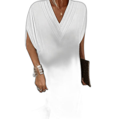 Effortless Black Mini Dress for Women with V Neck Short Sleeve Flowing Casual Style