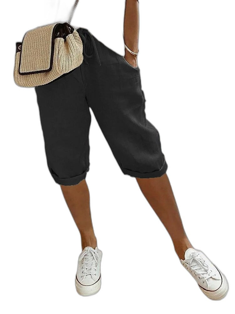 Effortless Black Paisley Shorts for Women with High Waisted Pockets Casual Style