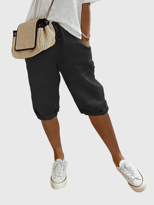 Effortless Black Paisley Shorts for Women with High Waisted Pockets Casual Style