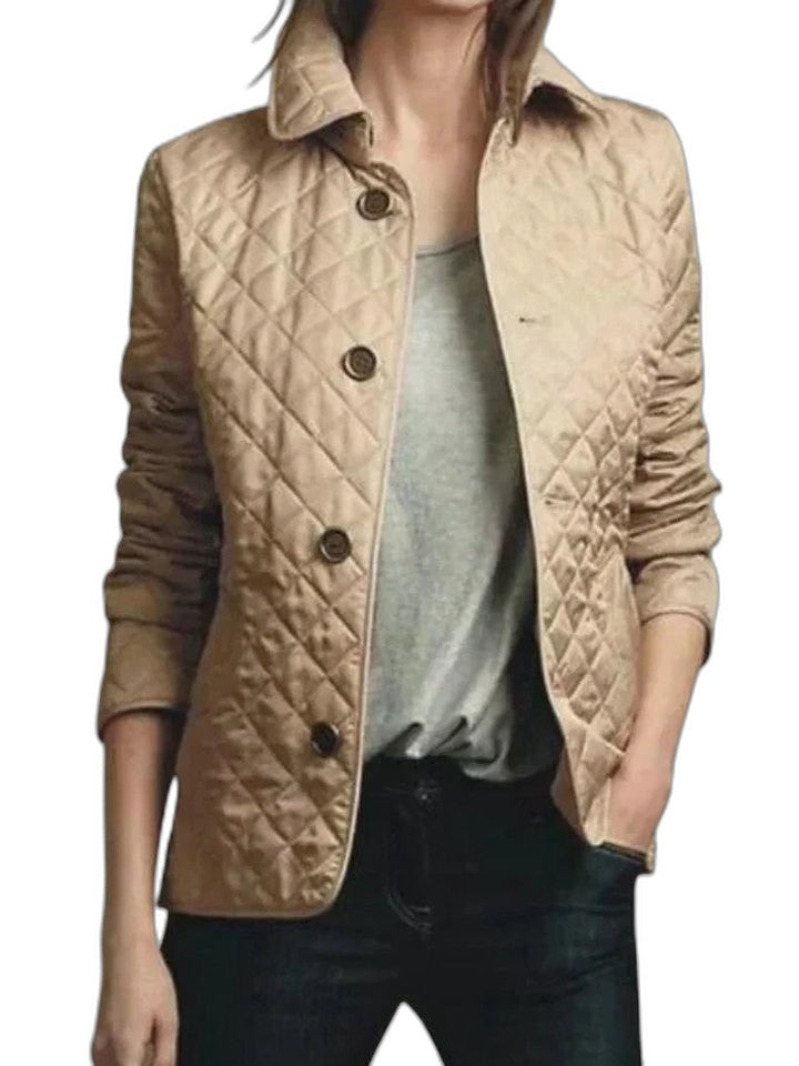 Effortless Black Puffer Jacket for Women with Collared Long Sleeve Pockets Quilted Casual Style