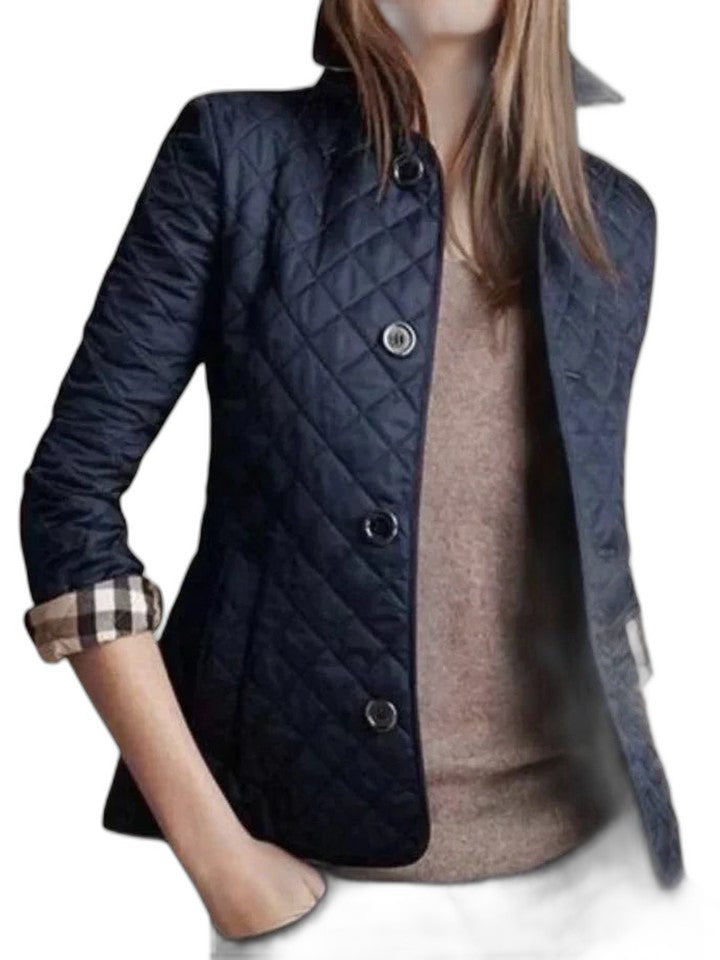 Effortless Black Puffer Jacket for Women with Collared Long Sleeve Pockets Quilted Casual Style