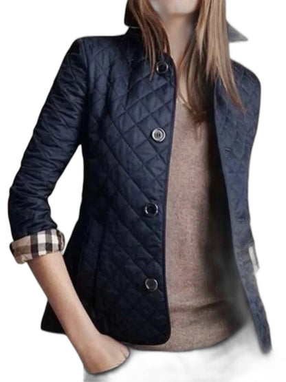 Effortless Black Puffer Jacket for Women with Collared Long Sleeve Pockets Quilted Casual Style