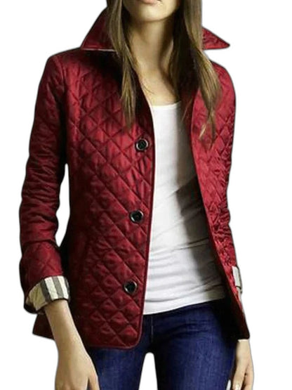 Effortless Black Puffer Jacket for Women with Collared Long Sleeve Pockets Quilted Casual Style