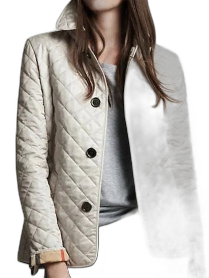 Effortless Black Puffer Jacket for Women with Collared Long Sleeve Pockets Quilted Casual Style
