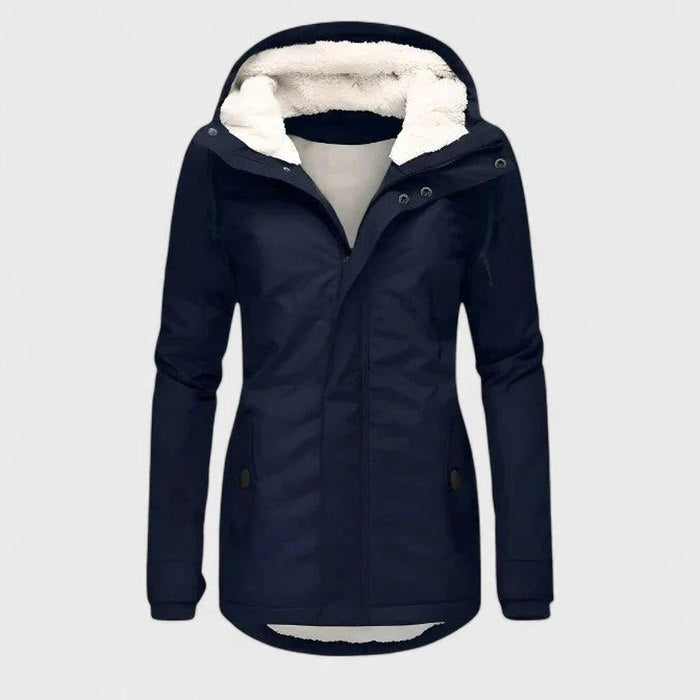 Effortless Black Puffer Jacket for Women with Collared Long Sleeve Pockets Waterproof Fur Lined Casual Style