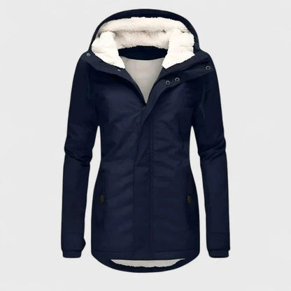 Effortless Black Puffer Jacket for Women with Collared Long Sleeve Pockets Waterproof Fur Lined Casual Style