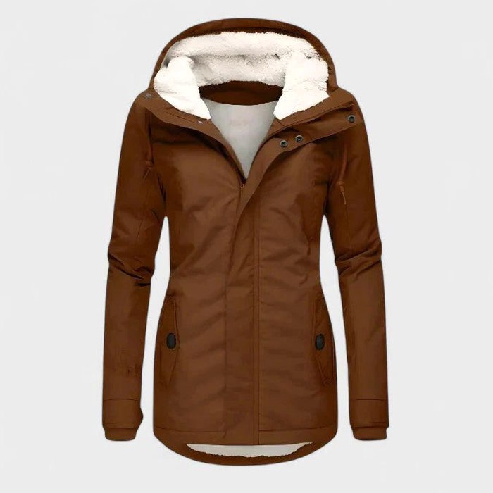 Effortless Black Puffer Jacket for Women with Collared Long Sleeve Pockets Waterproof Fur Lined Casual Style