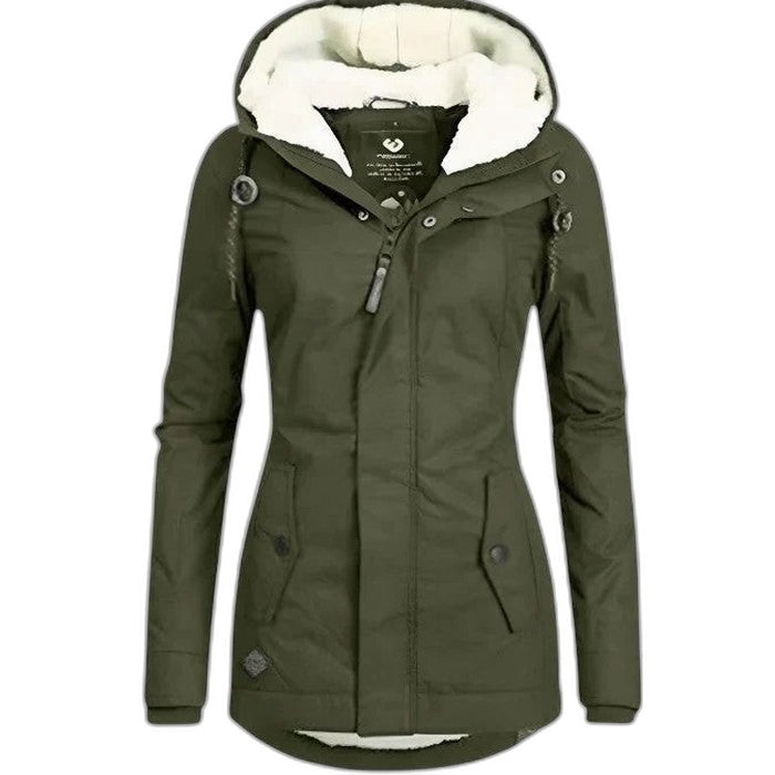 Effortless Black Puffer Jacket for Women with Collared Long Sleeve Pockets Waterproof Fur Lined Casual Style