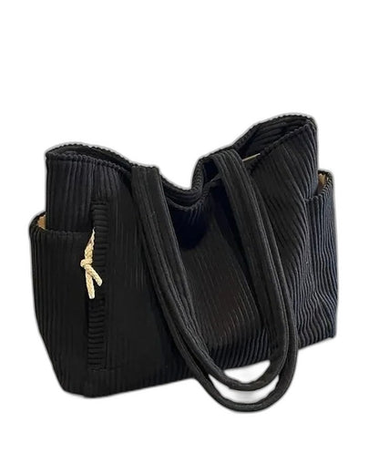 Effortless Black Ribbed Tote Bag for Women with Casual Style
