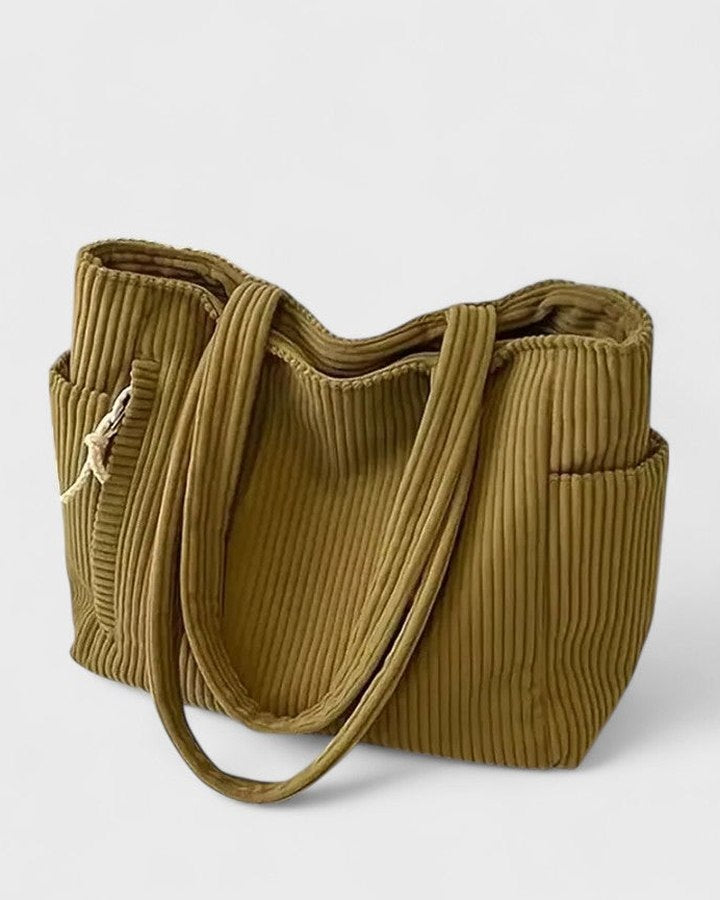 Effortless Black Ribbed Tote Bag for Women with Casual Style