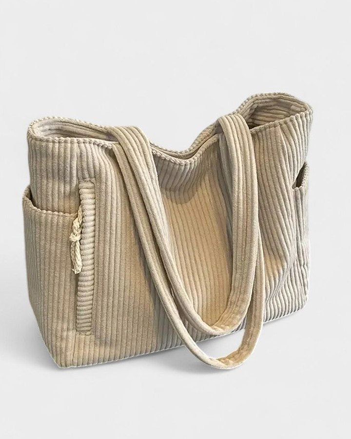Effortless Black Ribbed Tote Bag for Women with Casual Style