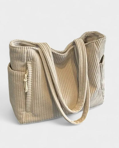 Effortless Black Ribbed Tote Bag for Women with Casual Style